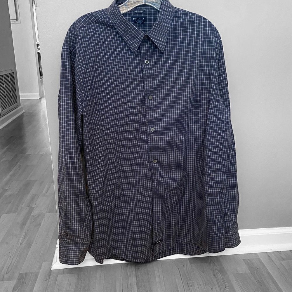 Men’s Structure Blue Check Button Down Shirt Size Medium